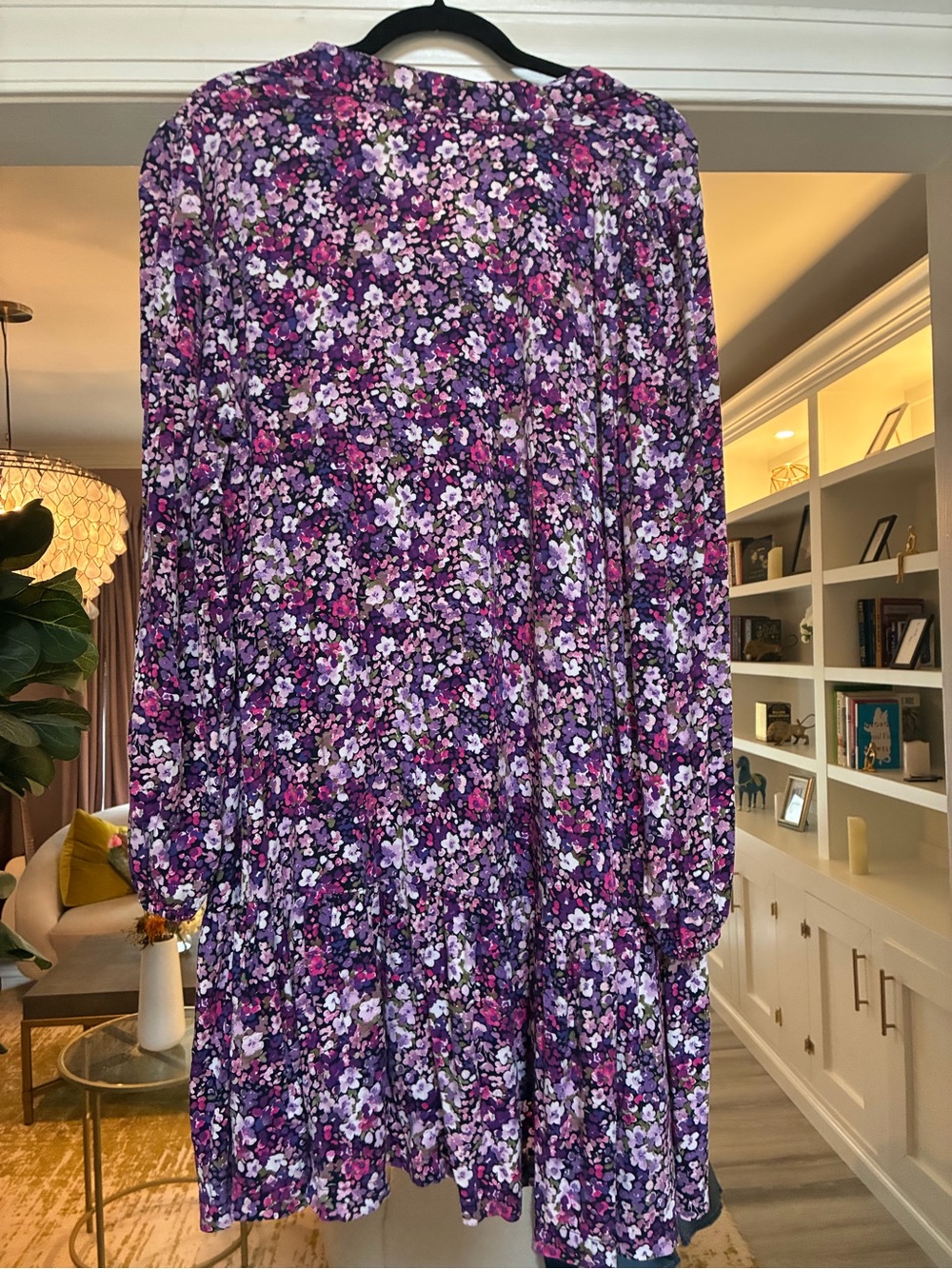 crown & ivy Purple Floral Long-Sleeve Swing Dress